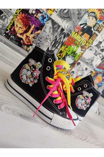 ELİTE STEP Pantofi sport unisex, alb, pentru copii, de zi cu zi, cu vârf înalt, Hellokitty Kuromi Mix, cu imprimeu