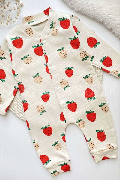 dinamik çocuk Strawberry Printed Stretchy Cotton Newborn Baby Romper - 1-3-6 Months