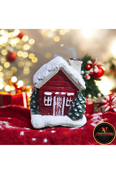 azezhobi Azezhobi Yılbaşı Kırmızı Ev Tütsülük Kar Efektli Ev Şeklindeki Yılba...