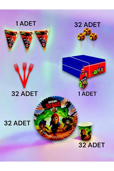 VibeHome 32-Person Brawlstars Fan Premium Set - Birthday Party and Fun Events
