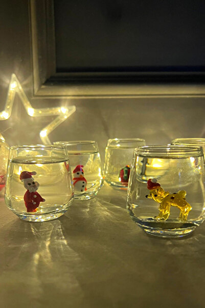 ALDEMO Yılbaşı Temalı Konsept Murano Cam Figürlü Kahve Yanı Su Bardağı