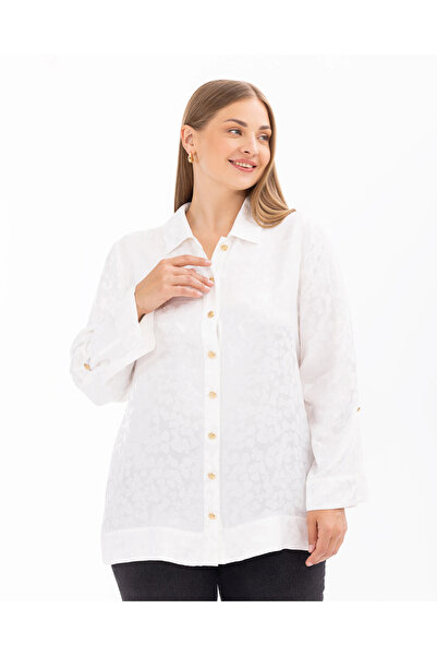 SEÇİLSTORE Büyük Beden Düğmeli Kol Detaylı Gömlek