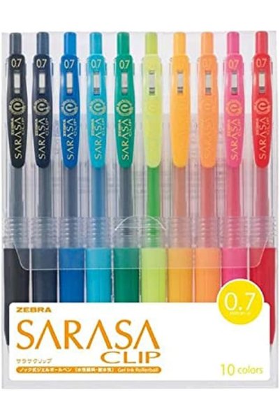 Zebra قلم ساراسا كليب 10 ألوان، طرف 0.7 مم، عبوة من 12 قلمًا، متعدد الألوان