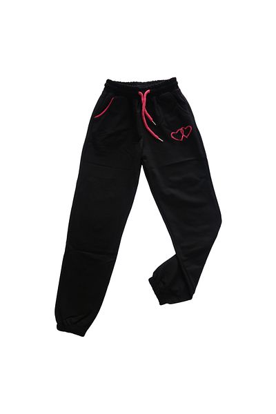 POYRAZ Heart Printed Pocketed Combed Cotton Girl's Sweatpants