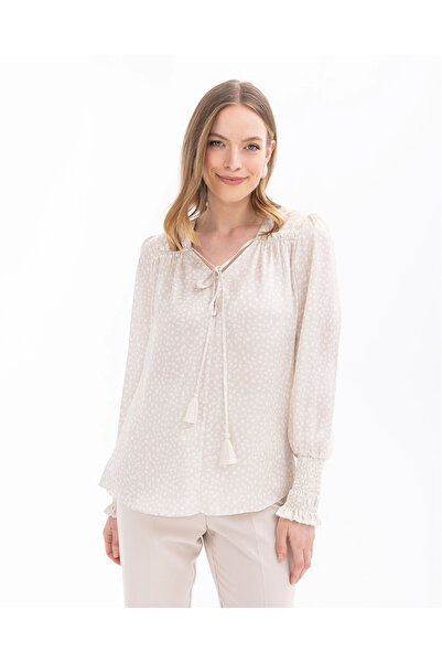 SEÇİLSTORE Puantiye Desenli Kolu Büzgülü Bluz