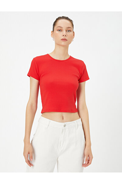 Koton Crop Basic póló rövid ujjú, kerek nyakú pamut