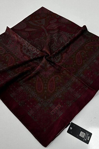 MİRAY وشاح قطني ناعم منقوش عرقيًا باللون العنابي مقاس 120x120