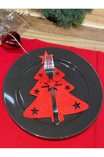 Masalsı Concept Red 6 Pieces Christmas Decorative Cutlery Ornament - New Year Christmas Tableware Ornament
