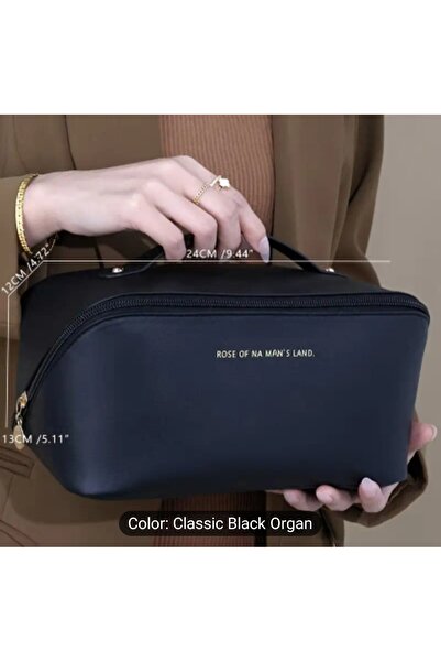 ABETE Чорна велика косметичка з відділеннями та ручкою на блискавці