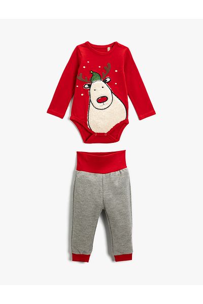 Koton Langarm-Bodysuit-Jogger-Jogginghose-Set mit Animal-Print zum Anstecken