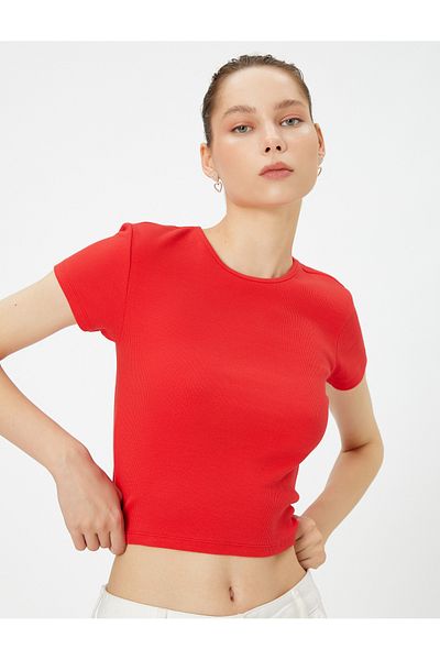 Koton Crop Basic póló rövid ujjú, kerek nyakú pamut