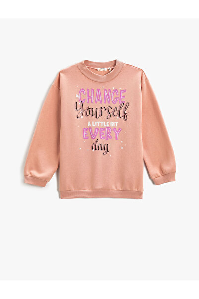 Koton Übergroßes Sweatshirt mit Rundhalsausschnitt und langen Ärmeln