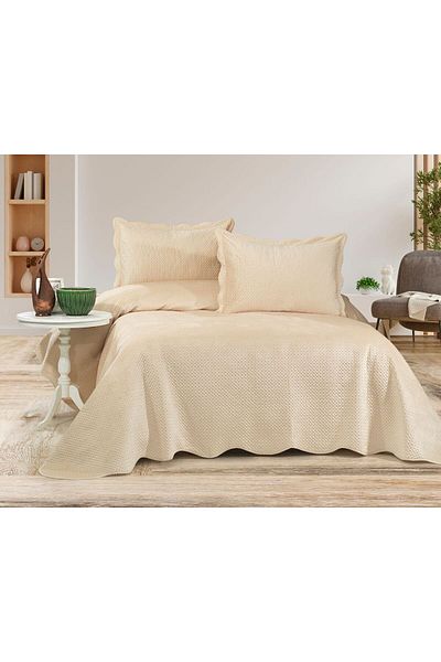 FeelHome Eliza Velvet Double Ultra Luxury Bedspread Set Beige