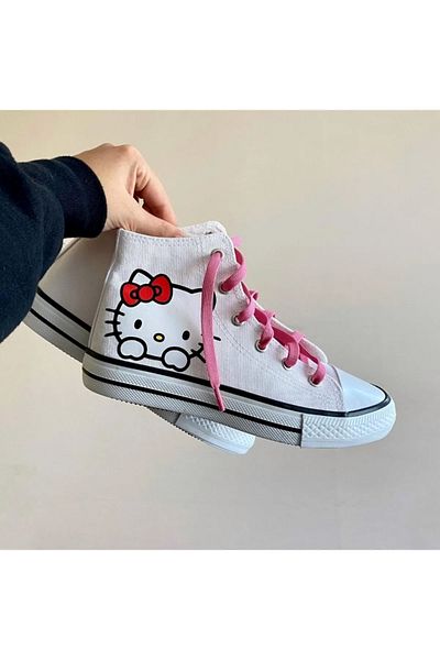 ELİTE STEP Adidași unisex din in cu model Hello Kitty Kuromi - înalți și cu șireturi