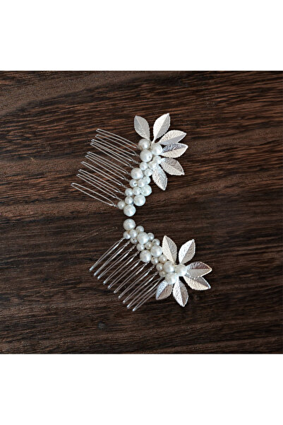 Eva Flore Pearl and Silver Leaf Bridal Engagement Maternity Hair Comb Hairpin 2 Pieces