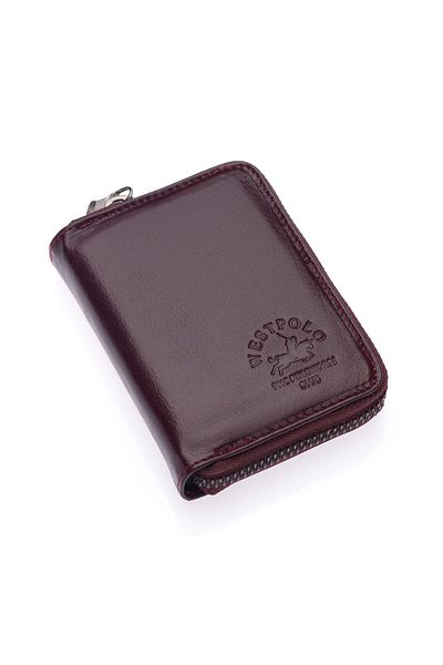 Westpolo Portofel unisex din piele naturală roșu Claret - cu fermoar, compartiment pentru bani de hârtie TRY502