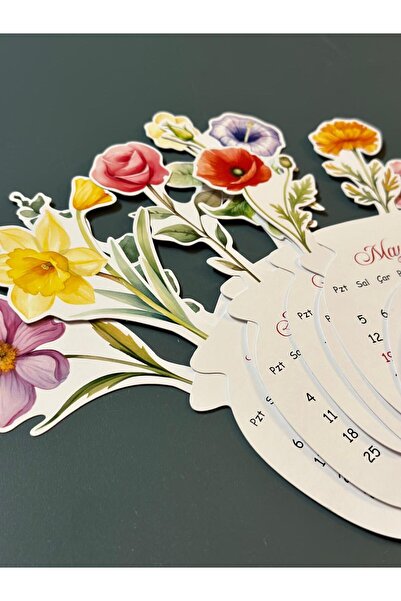 Sticker Ekspres 2026 Ahşap Ayaklı Çiçekli Özel Tasarım Takvim, 2026 Takvim Özel Masaüstü Yılbaşı Yeni Yıl Hediyesi