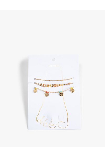 Koton Anklet Set Beaded Metal 3 Pieces