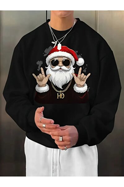 WOODROFFE سويت شيرت برقبة دائرية مطبوع عليه سانتا كلوز للعام الجديد باللون ال...