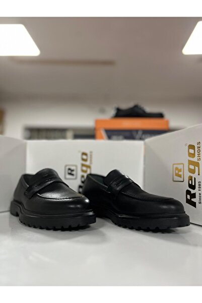 Rego Black Genuine Leather Men's Shoes