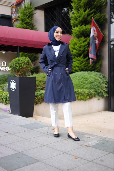 HARMAN BUTİK Women's Belted Buttoned Trench Coat