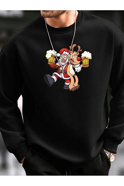 WOODROFFE سويت شيرت برقبة دائرية مطبوع عليه سانتا كلوز للعام الجديد باللون ال...