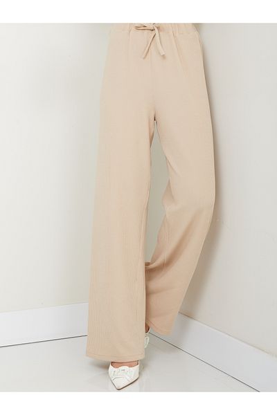 zanstil Beige Women's Winter Trousers - Wide Leg