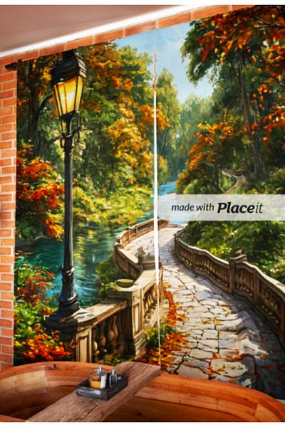 Elmas Dizayn 3D Digital Printed 140cm*240 Double Winged 2Pcs Background Curtain - Landscape, Tree, Green