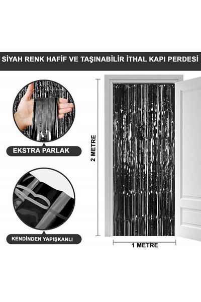 Store Black Extra Metallized Shiny Fringed Background Curtain