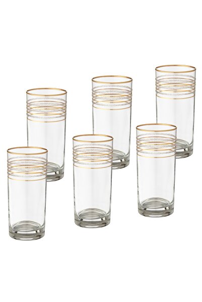 Dania طقم كاسات زجاج للمياه والعصير بديكور مثلج وخط ذهبي 6 قطع