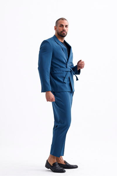 Koch London Erkek Modern Tasarım Battal Beden Büyük Boy Blazer Ceket - Kuşaklı, Mavi, Şık Ve Zarif Stil