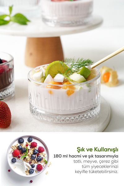 Vienev 6 Pieces of Dessert and Snack Glass Bowl Presentation Set 180 ml