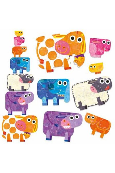 Headu Ecoplay - Puzzle-Uri Progresive Animale Mari Si Mici