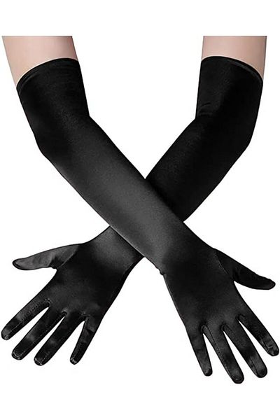 KAYAMU Long Size Extra Shiny Satin Gloves Black Color (K0)