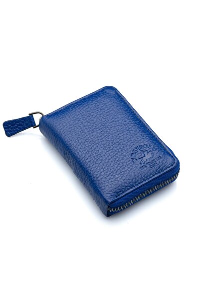 Westpolo Bol Kartlıklı Kağıt Para Bölmeli Fermuarlı Saks Mavi Hakiki Deri Uni...