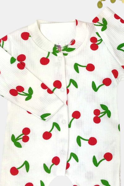 dinamik çocuk Baby Girl Big Cherry Report Printed Baby Romper with Ribbed Snaps Newborn 100% Cotton 1-3-6 Months