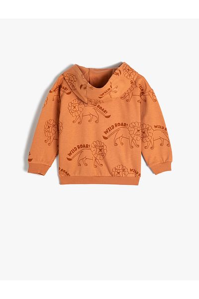 Koton Hooded Sweatshirt Zippered Printed Long Sleeve Cotton