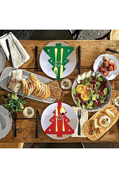 Eşya Dünyası Stylish New Year Set for 6 People Decorative Cutlery Holder New Year Tableware Decoration