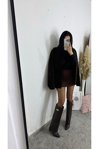 MYVOLANTE Detailní hnědé dámské kozačky na podpatku Volante s ochranou proti prachu