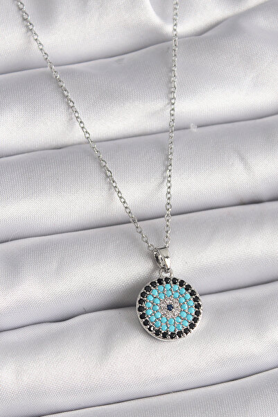 Skygo 316L Steel Silver Color Chain Evil Eye Bead Medallion Model Women's Nec...