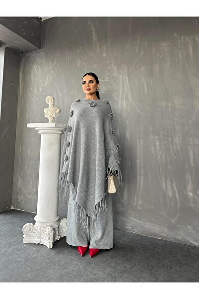 MAY MARA Women's Oversize 2-Piece Pantoo Rose Motif Detailed Knitting Suit