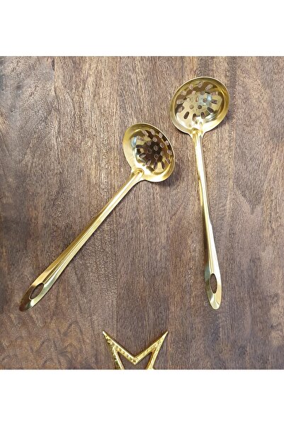 LOVYCO Gold Stainless Steel Scoop -Scrubber - Spoon - Sauce Spoon - Pasta Spoon 26 cm 1 Piece