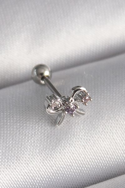 Toptan Bulurum 316L Steel Silver Color Zircon Stone Ribbon Tragus Piercing - Tj-Pr1265