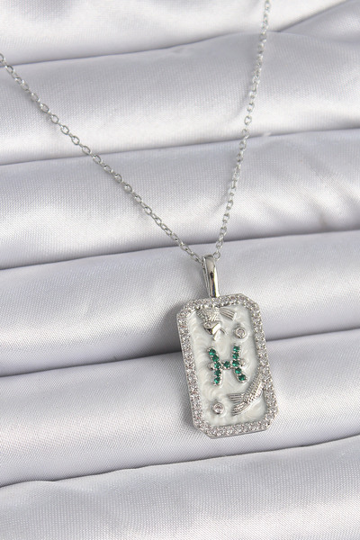 Leyaton LWLHMRS-IEG ieg ™   قلادة نسائية من الفولاذ 316L باللون الفضي مع حجر ...