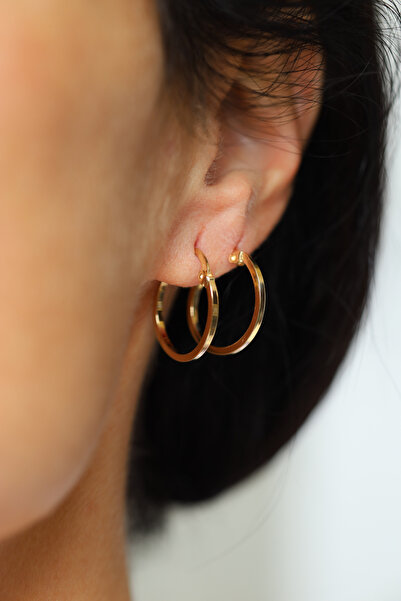 Yenigün Kuyumculuk 14 Ayar Altın Köşeli Halka Küpe 3