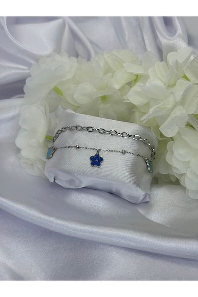 Store 316L Steel Blue Clover Silver Tarnish-Free Bracelet