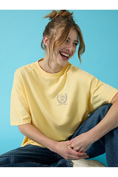 Ltb Πορτοκαλί μπλουζάκι με κεντημένο σλόγκαν Relaxed Fit