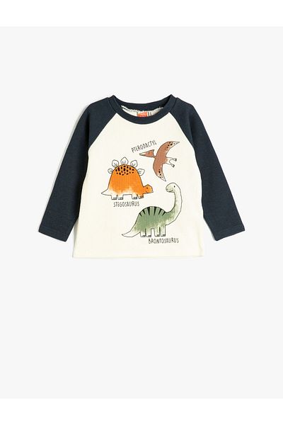 Koton Dinosaur Sweatshirt Crew Neck Long Sleeve Cotton