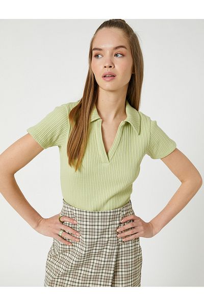 Koton T-Shirt mit Polo-Ausschnitt, kurzärmelig, strukturierte Baumwolle