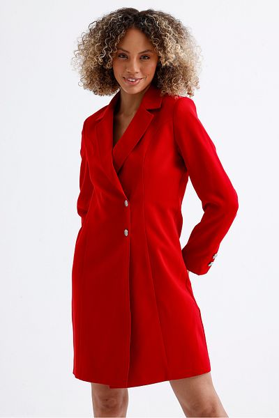 Sense Φόρεμα Adriyana Jacket με επένδυση μπροστά και μεταλλικά κουμπιά στο μπράτσο |   CKT35856 Κόκκινο